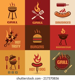 barbecue icons, fast food, BBQ vintage emblems