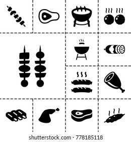 Barbecue icons. set of 13 editable filled barbecue icons such as sausage, barbecue, meat leg, kebab, meat, beef