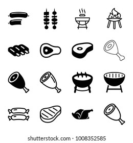 Barbecue icons. set of 16 editable filled and outline barbecue icons such as sausage, beef, barbecue, chicken, kebab, barbeque, meat