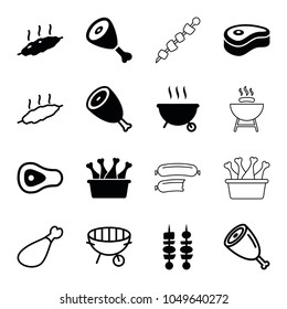 Barbecue icons. set of 16 editable filled and outline barbecue icons such as beef, kebab, meat, barbeque, meat leg, bbq, sausage