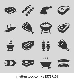 Barbecue icons set. set of 16 barbecue filled icons such as beef, sausage, meat leg, kebab, meat, barbeque