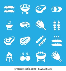Barbecue icons set. set of 16 barbecue filled icons such as beef, sausage, bbq, kebab, meat, barbecue