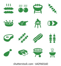 Barbecue icons set. set of 16 barbecue filled icons such as sausage, chicken leg, chicken, kebab, meat leg, beef, bbq, bacon, meat, barbecue