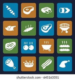 Barbecue icons set. set of 16 barbecue filled icons such as beef, sausage, chicken leg, chicken, meat leg, kebab, bbq, bacon, meat