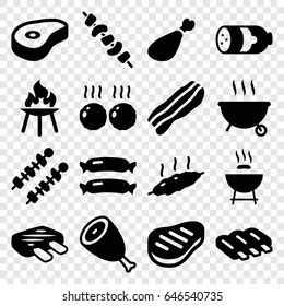 Barbecue icons set. set of 16 barbecue filled icons such as sausage, beef, kebab, meat leg, bacon, meat, bbq