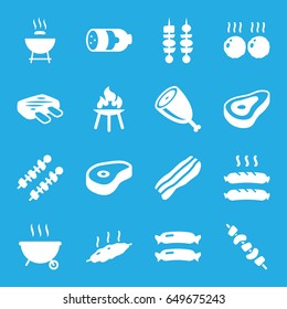 Barbecue icons set. set of 16 barbecue filled icons such as beef, sausage, kebab, bacon, meat, bbq