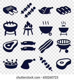 Barbecue icons set. set of 16 barbecue filled icons such as beef, sausage, chicken leg, chicken, meat leg, kebab, bbq, bacon, meat, barbeque