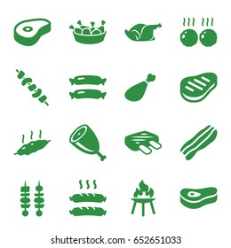 Barbecue icons set. set of 16 barbecue filled icons such as sausage, chicken leg, chicken, kebab, meat leg, beef, bacon, meat