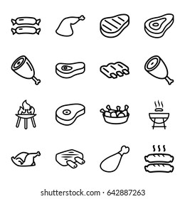 Barbecue icons set. set of 16 barbecue outline icons such as beef, sausage, chicken leg, chicken, meat leg, meat, bbq