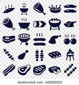 Barbecue icons set. set of 25 barbecue filled icons such as beef, sausage, chicken leg, chicken, meat leg, kebab, bbq, bacon, meat, barbeque