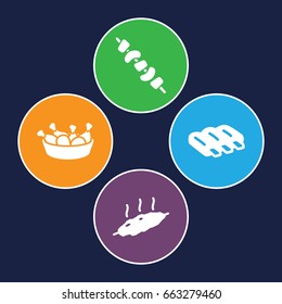 Barbecue icons set. set of 4 barbecue filled icons such as sausage, chicken leg, kebab