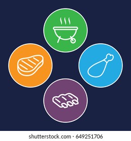 Barbecue icons set. set of 4 barbecue outline icons such as sausage, meat leg, beef