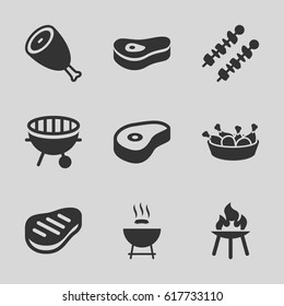 Barbecue icons set. set of 9 barbecue filled icons such as beef, chicken leg, bbq, meat, kebab