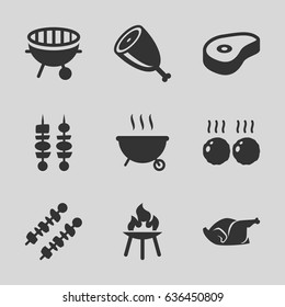 Barbecue icons set. set of 9 barbecue filled icons such as chicken, beef, bbq, kebab, meat