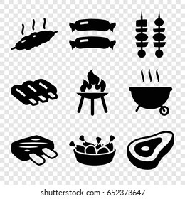 Barbecue icons set. set of 9 barbecue filled icons such as beef, sausage, chicken leg, kebab, meat, bbq