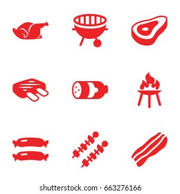 Barbecue icons set. set of 9 barbecue filled icons such as beef, sausage, chicken, bbq, bacon, kebab