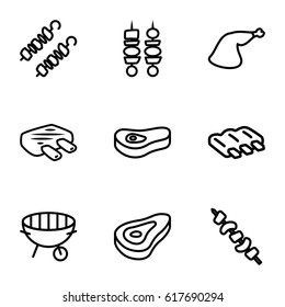 Barbecue icons set. set of 9 barbecue outline icons such as beef, sausage, meat leg, kebab, bbq