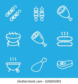 Barbecue icons set. set of 9 barbecue outline icons such as beef, meat leg, sausage, kebab, meat, barbeque