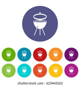 Barbecue icons set in circle isolated flat vector illustration