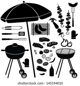 Barbecue icons vector set. BBQ illustrations collection of silhouette isolated on white background. .