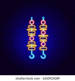 Barbecue Kebab Neon Sign. Vector Illustration of BBQ Promotion.