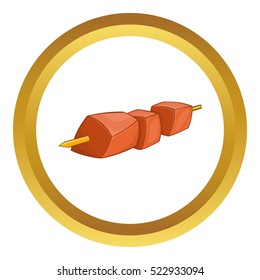 Barbecue kebab on a skewer vector icon in golden circle, cartoon style isolated on white background