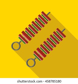 Barbecue kebab on skewers icon in flat style on a yellow background