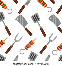 barbecue knife spatula fork and kebab background