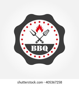 Barbecue label or BBQ sign isolated on white background. Grill menu design template. Vector illustration.