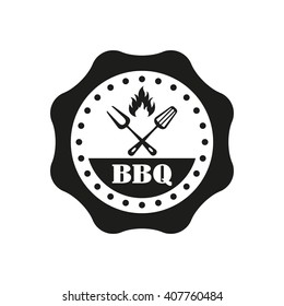 Barbecue label or BBQ sign isolated on white background. Grill menu design template. Vector illustration.