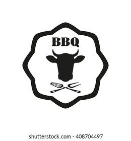 Barbecue label or BBQ stamp with beef emblem isolated on white background. Grill menu design template. Vector illustration.