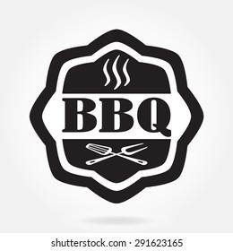 Barbecue label or BBQ stamp isolated on white background. Grill menu design template. Vector illustration.