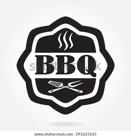 Barbecue label or BBQ stamp isolated on white background. Grill menu design template. Vector illustration.