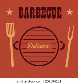 a barbecue label with some text, a grill and a pair of utensils