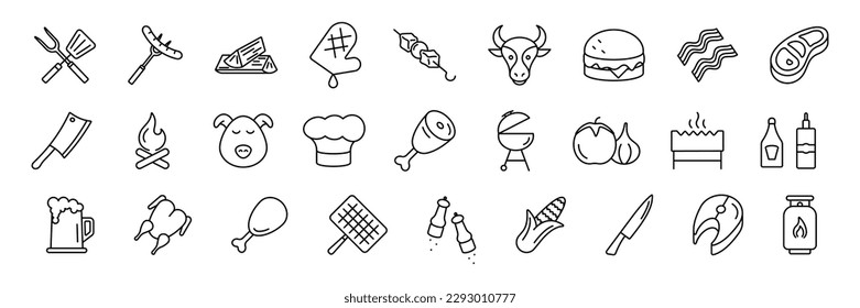 Barbecue line icon set. Grill Linear icon set.