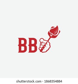 barbecue logo with bbq logotype and fire concept in combination with spatula