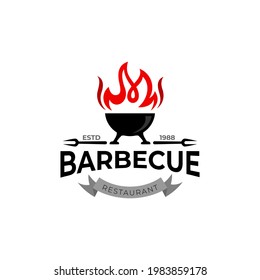 Barbecue logo with bbq logotype and fire concept , simple icon vector