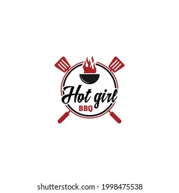 barbecue logo with bbq logotype and fire concept in white background