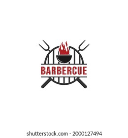 logotipo de barbacoa con logotipo bbq y concepto de fuego en fondo blanco