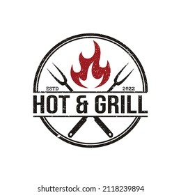 Vintage Grill Barbeque barbacoa barbacoa con un diseño de bifurcación cruzada y llama de fuego