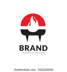 barbecue logo with bbq logotype and fire concept combined with a spatula.