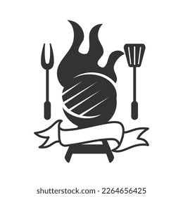 barbecue logo with bbq logotype and fire concept in combination with spatula