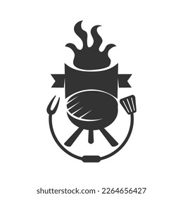 barbecue logo with bbq logotype and fire concept in combination with spatula
