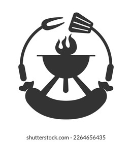 barbecue logo with bbq logotype and fire concept in combination with spatula