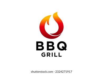 barbecue logo with bbq logotype and fire concept
