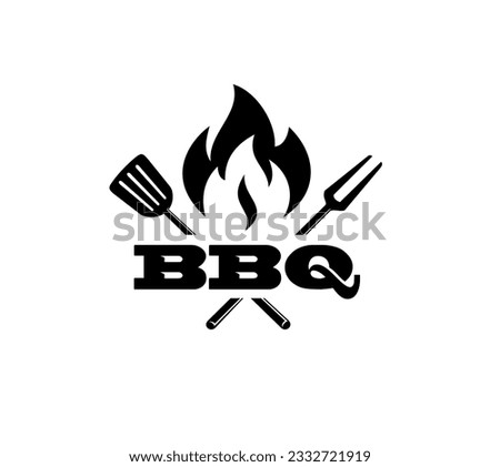 barbecue logo with bbq logotype and fire concept in combination with spatula