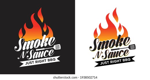 Barbecue Logo With Bbq And Smoke Logotype And Flame Concept In Combination With Spatula.