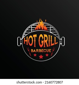 logotipo de barbacoa con bbq y concepto de logotipo y llama de humo en combinación con espátula.