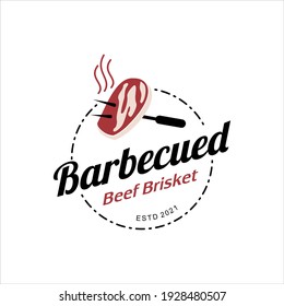 Barbecue Logo Design BBQ Grill Vector, Smoke Meat Icon, Tasty Food Brisket Badge Graphic Element