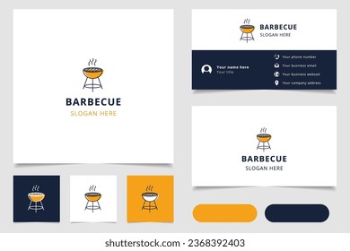Diseño del logo de la parrillada con eslogan editable. Libro de promoción de marca y plantilla de tarjeta de visita.